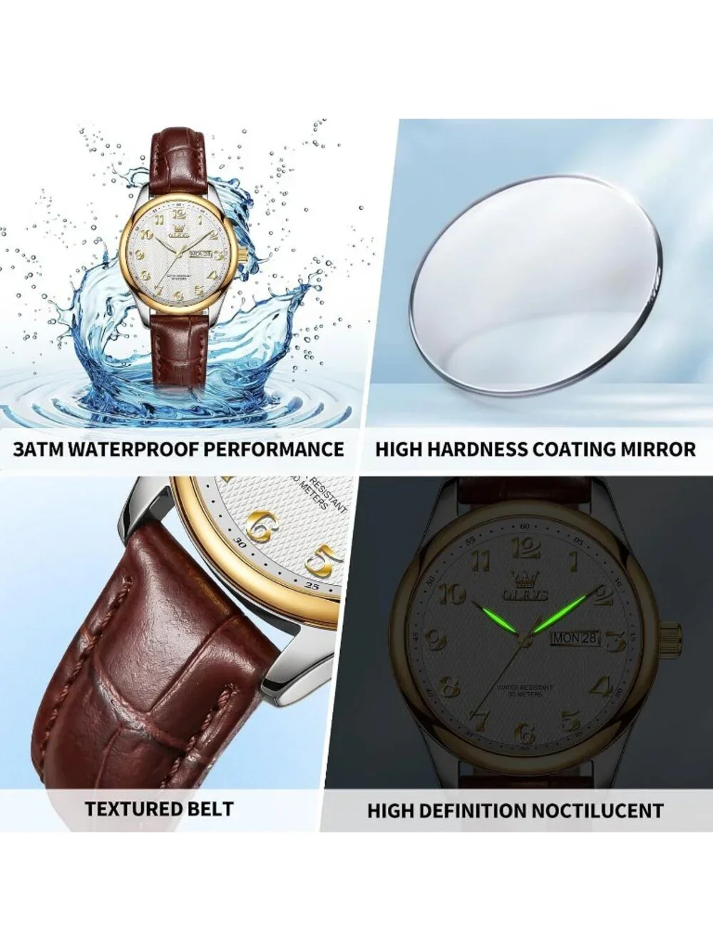 Women's Gold Silver Leather Band Elegant Ladies Small Wrists Watch for Gift